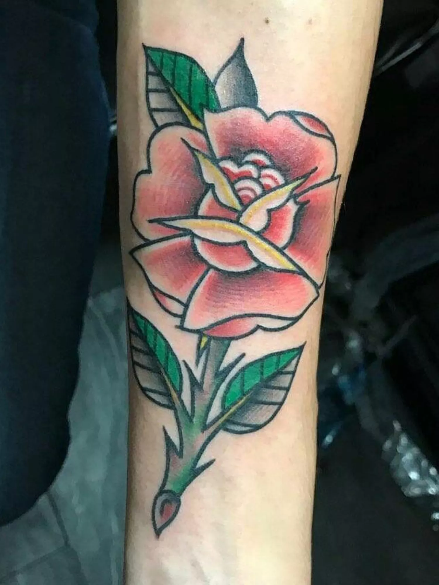 forearm with flower tattoo