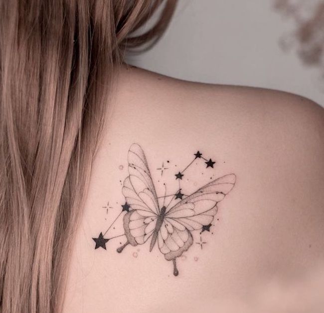 Beautiful butterfly zodiac sign tattoo by @pavlenko.ink