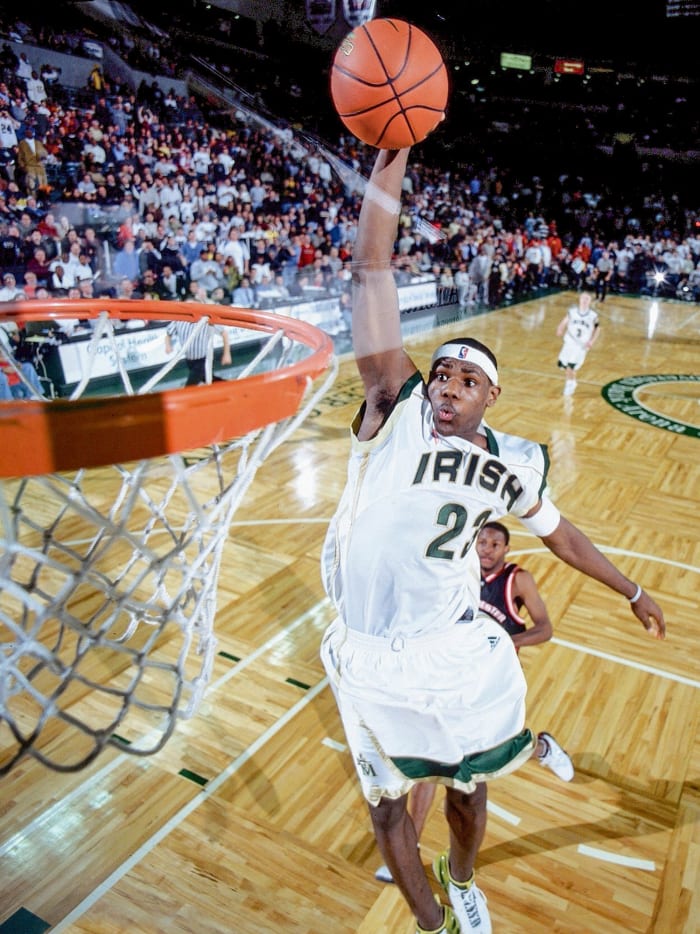 LeBron James throws down a dunk in high school