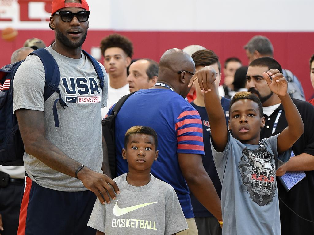 Three years ago they were kids. James’ eldest son LeBron Jnr is now dunking the basketball in high school.