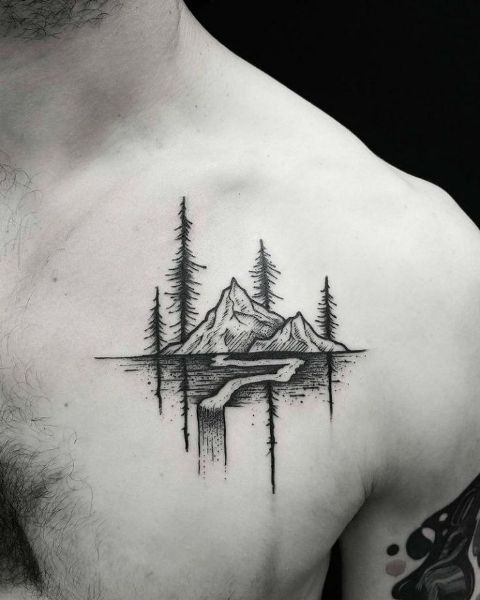 mountain chest tattoo