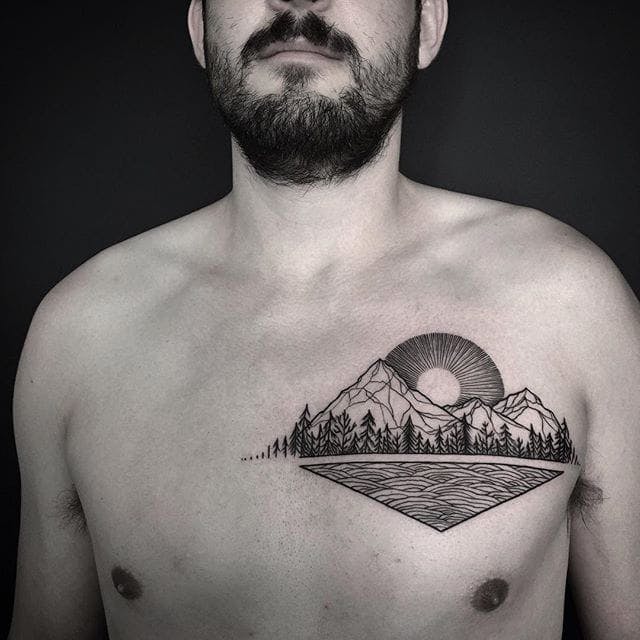 mountain chest tattoo