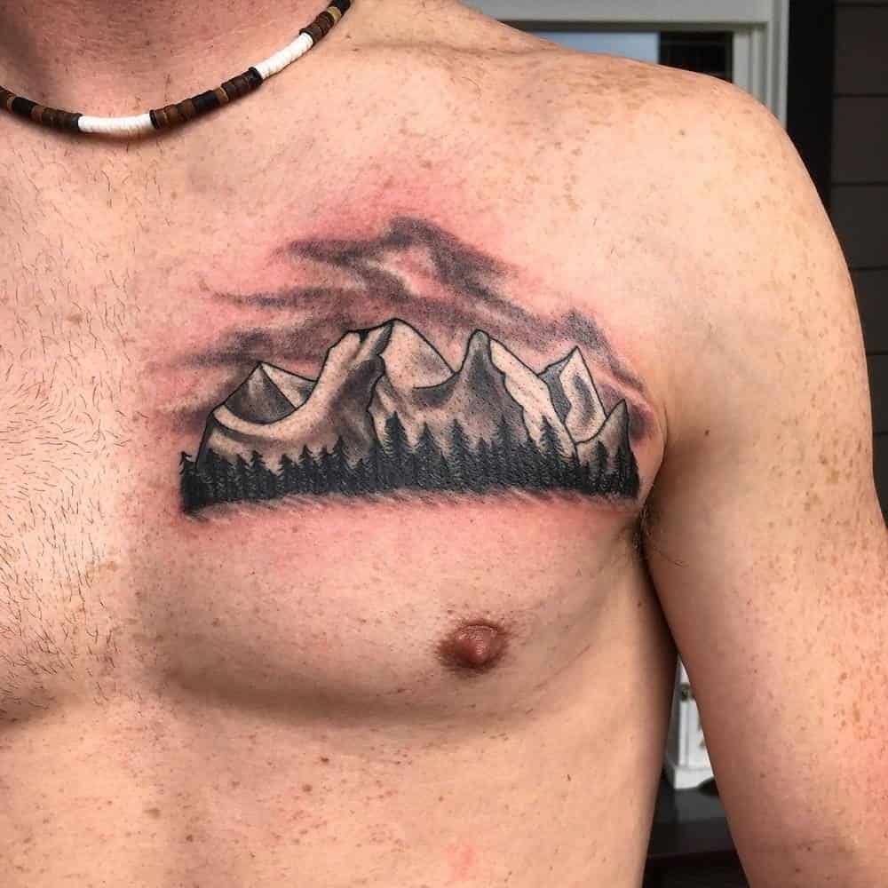 mountain chest tattoo