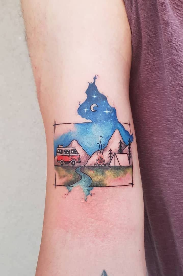 watercolor mountain tattoo