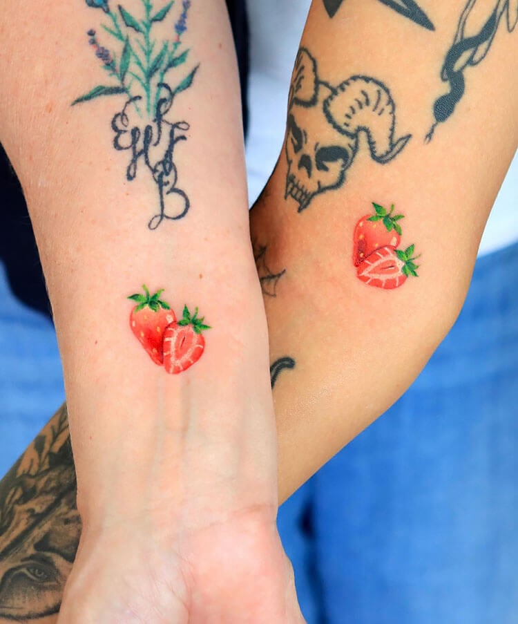 Matching Strawberries Tattoo