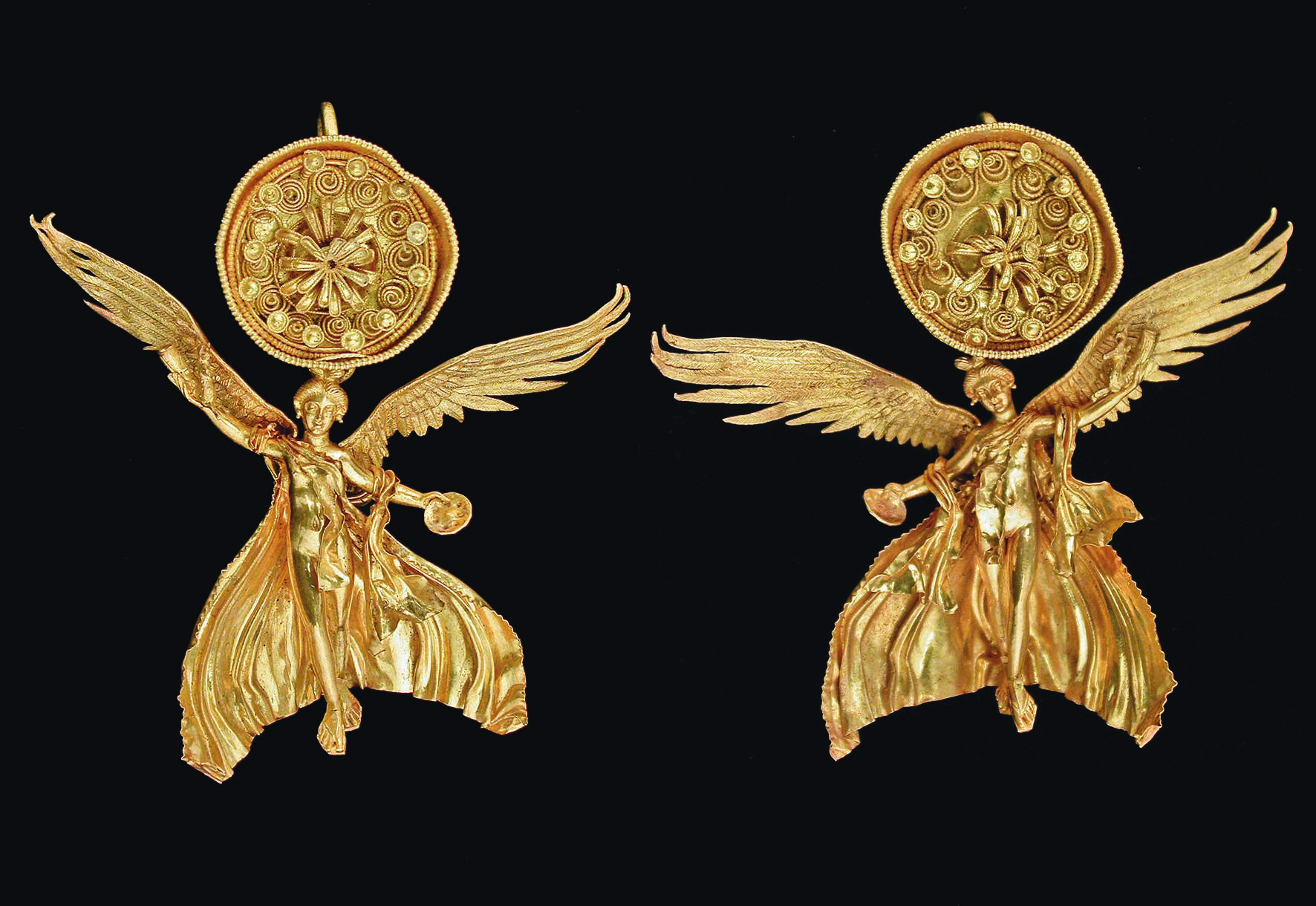 Timeless Power: Nike Symbolism Shines on Exquisite 4th Century BC Greek Gold Earrings