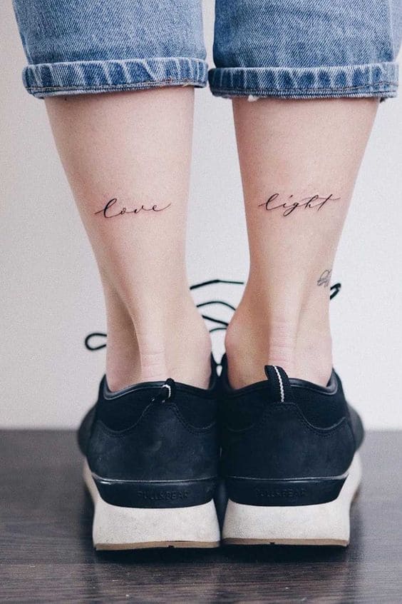 Lettering Woman Leg Tattoos 2