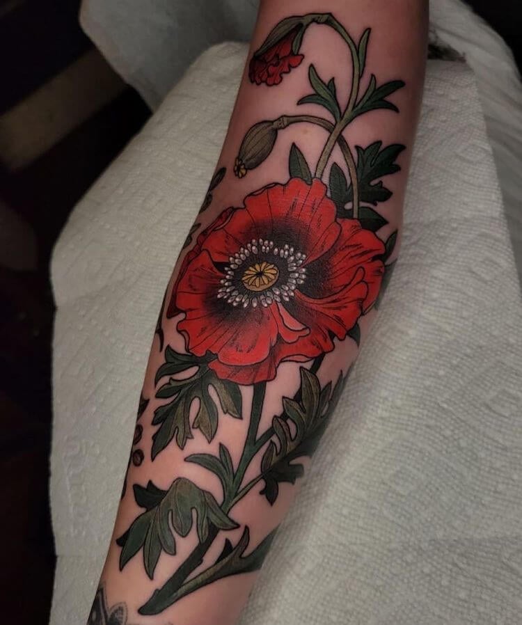 colorful poppy flower tattoo