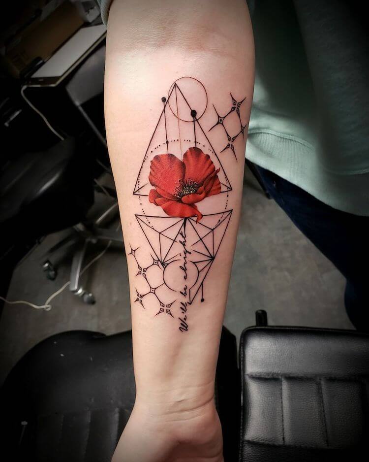 Poppy Flower with Geometric Shapes